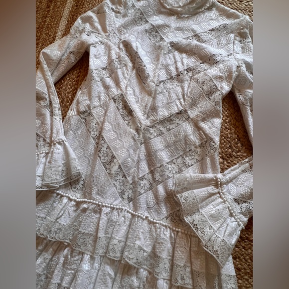 ZIMMERMANN GLASSY FRILLED LONG SLEEVE LACE RUFFLE MINI DRESS WORN ONCE 3/L - Picture 2 of 4